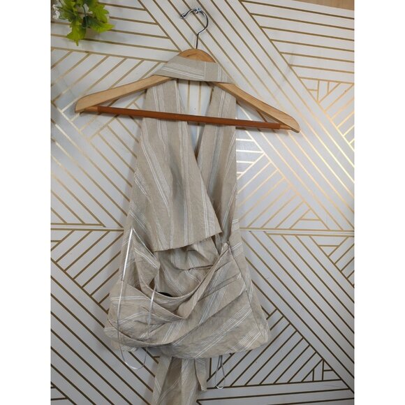 Zara Women's Halter Tan Stripe Sleeveless Ruched Crop Top Tie Front Size XS - Picture 4 of 7